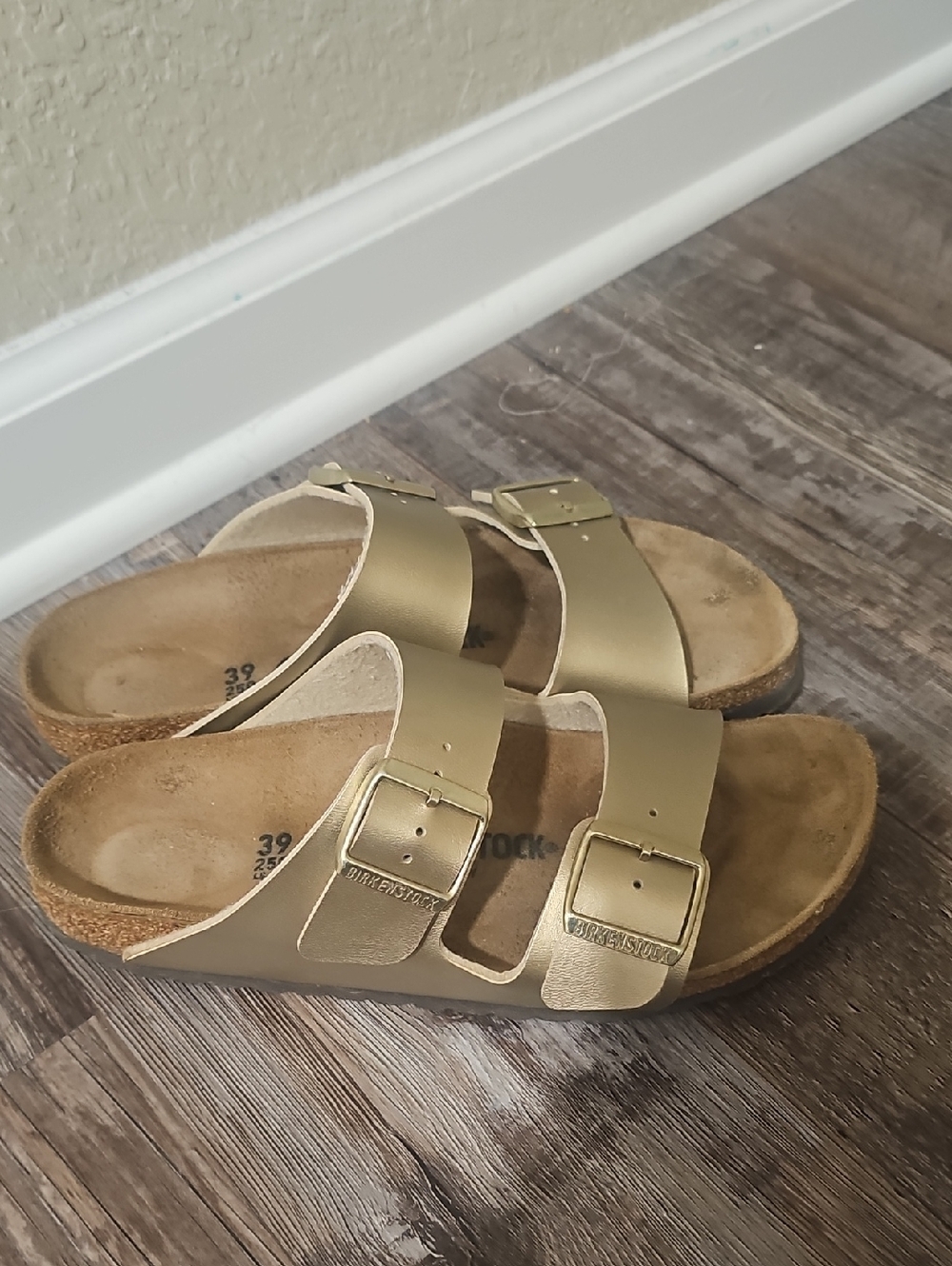 Birkenstock Women’s Two-Strap Sandals in Metallic Gold